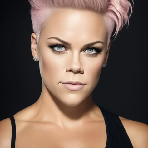 photo of p!nk face, close up, eyes, close mouth, highres, professional, detailed, beautiful, best quality, high quality, good