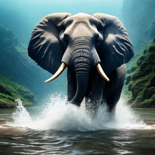 an elephant swimming underwaterl, national georghraphic, ultra detailed, 8k, beautiful