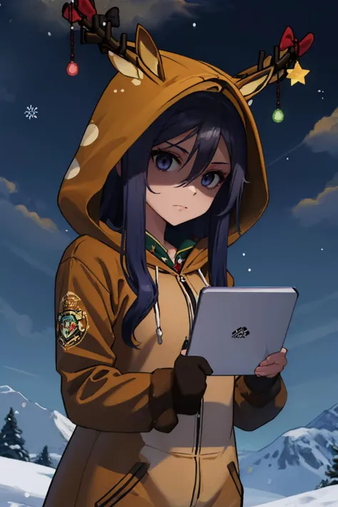 a close up of a person in a hoodie holding a tablet