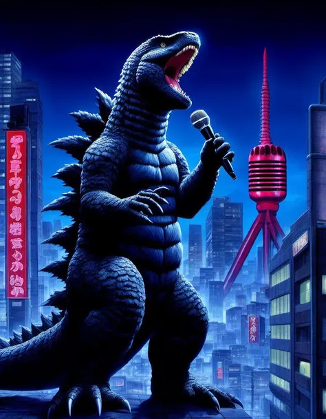 Painting,  Godzilla singing Karaoke,  Tokyo citiscapes,  night scene,  dark fantasy,  art by Gerald Brom,  HDR,  8k
Negative prompt: Photo. Worst quality,  low quality,  ugly,  blurry,  unaesthetic
Steps: 30, Sampler: DPM++ 2M SDE Karras, CFG scale: 7.0, S...