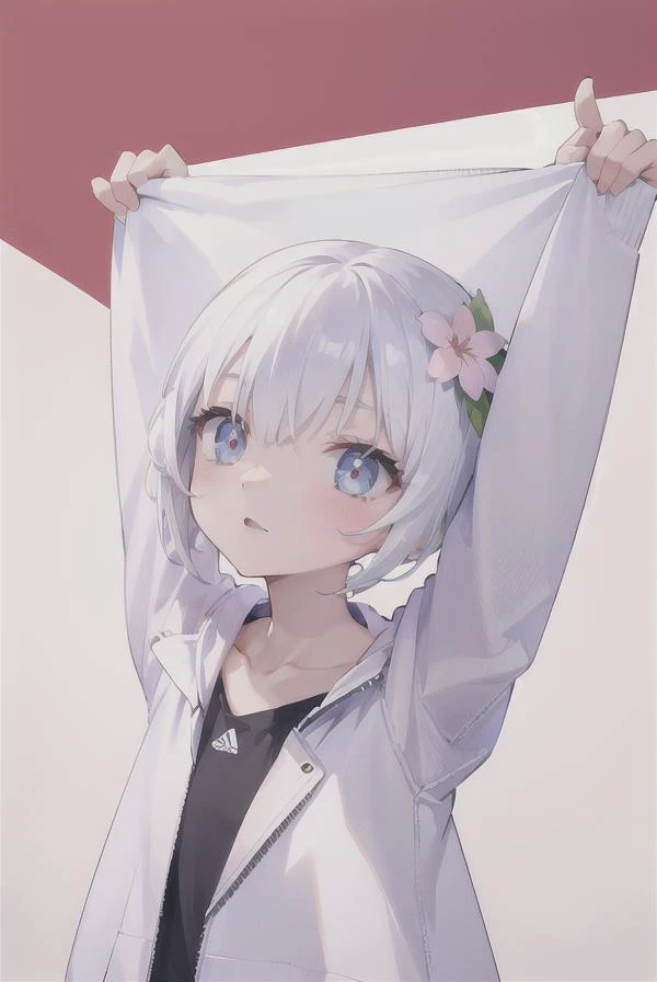 <lora:white:0.4>,
masterpiece,bestquality,vivid,
white, white backgroud,
afternoon,cherry blossom,sunset,cloud,grass feild,flower,side,
one girl,detailed face,detailed eyes,looking away,silver hair,walking,white jacket,red, decoration,cyan highlight