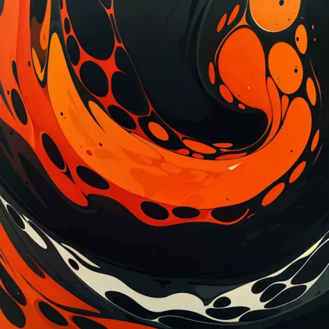 there is a painting of a swirl with orange and black paint