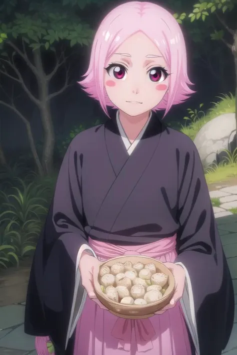 anime girl in kimono outfit holding a bowl of food