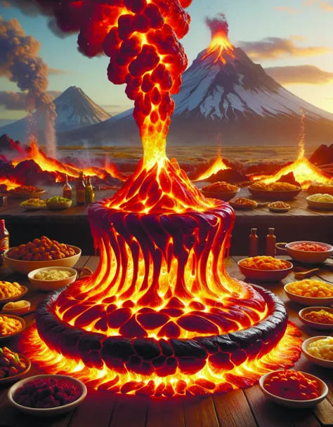 a large volcano with lava and hot lava on top of it