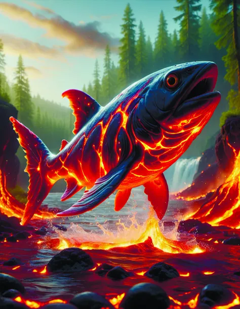 a close up of a fish with fire coming out of it