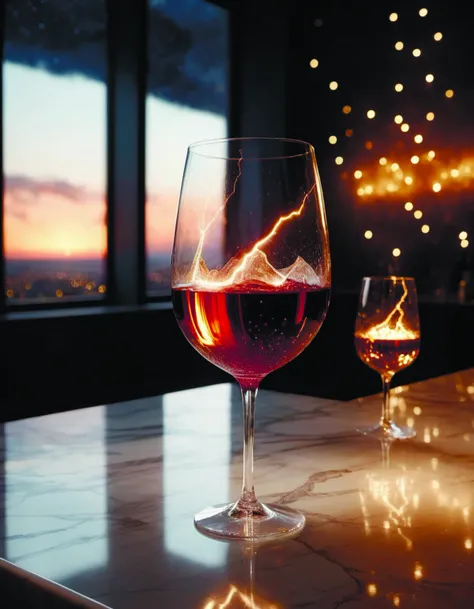 glass of wine with volumetric lightning projecting caustics on a white marble,8k,octane,engine 5,3d,photorealistic,highly detailed,ray tracing cinematic landscape of houses lit by fireflies,a detailed matte is in the style of furio tedeschi,crep <lora:add-...