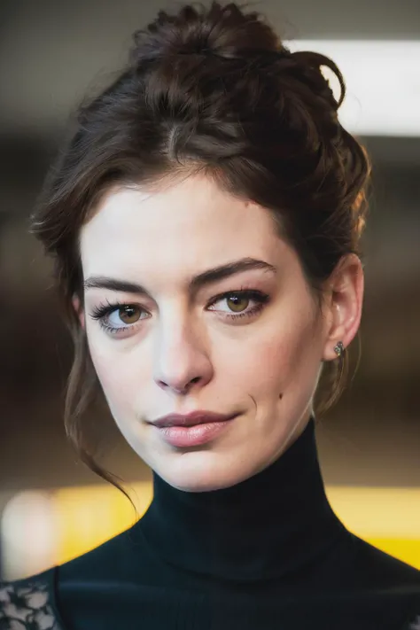 A stunning intricate full color portrait of anneHathaway2, wearing a black turtleneck, epic character composition, by ilya kuvshinov, alessio albi, nina masic, sharp focus, natural lighting, subsurface scattering, f2, 35mm