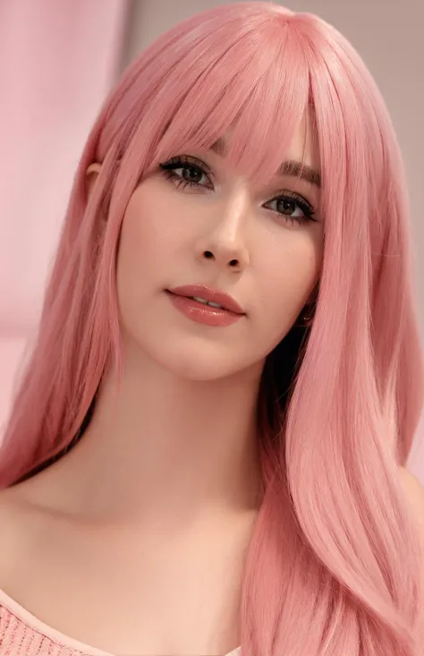 a woman with pink hair and a pink top posing for a picture