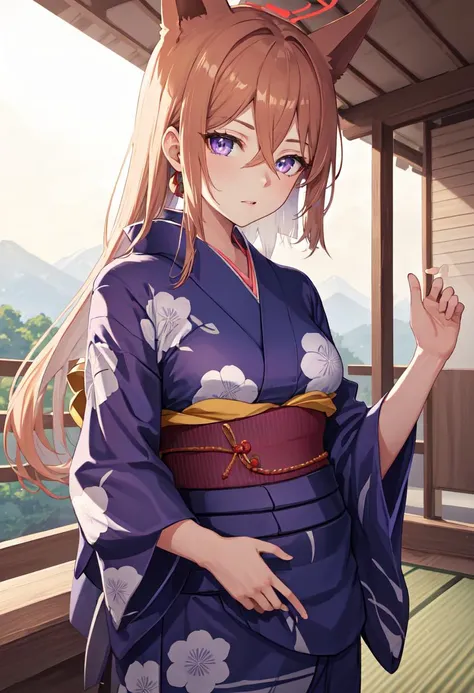 best quality, masterpiece, highres, solo, (rumi_bluearchive:1.10), (yukata:1.30), (kimono:1.15), 20 <lora:rumi_bluearchive:0.80>