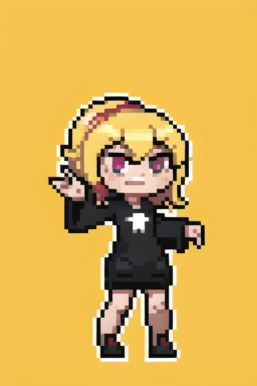 a pixel pixel art of a woman in a black dress