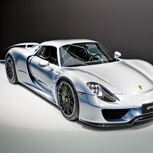 a close up of a silver sports car on a white surface