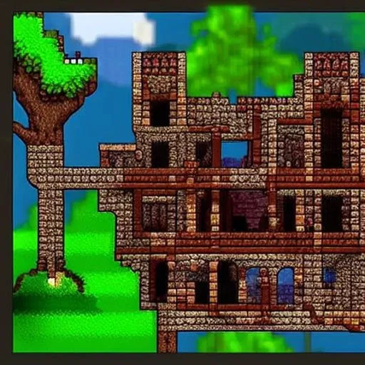 a castle, ultra detailed, terraria-style, video game