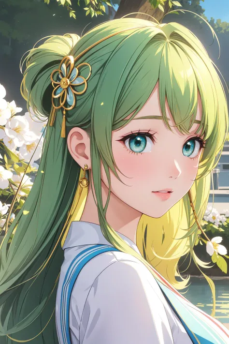 1girl, professional portrait, stylized, close up of a Old Affectionate thicc Disco Era (Female Windcaller:1.3) , her hair is Industrial and styled as Layered, plain Messy background, deep green space and blossoms, Bathed in shadows, horizon-centered, Sketc...