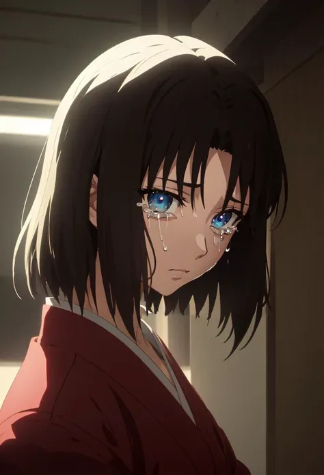 best quality, masterpiece, highres, solo, (ryougi_shiki_karanokyoukai:1.10), crying, sobbing, tears, portrait, looking at viewer, anime_style, 38 <lora:ryougi_shiki_karanokyoukai:0.80>