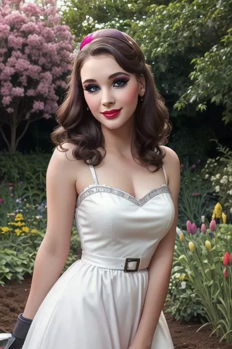 <lora:laurenelise:0.5>, laurenelise,  , ,photo of a woman, , ((fifties dress, garden, shovel, dirty face)), smiling, (lipstick, blush, eye shadow), ((best quality, masterpiece, extreme details, high resolution):1.2),((detailed eyes, beautiful eyes, detaile...