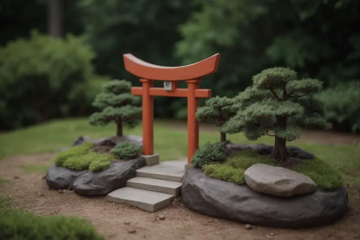 ceramic miniature, Super cute clay world, isometric view of a torii gate in a japanese garden, cute clay freeze frame animation, tilt shift, excellent lighting, volume, brush rendering, 3D, super detail BREAK award winning, a23, high budget, masterpiece, b...