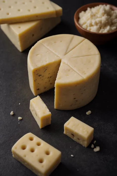 a close up of a piece of cheese with a few pieces cut out