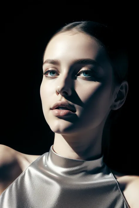 a woman in a silver top posing for a picture