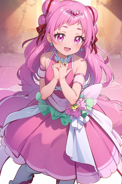 anime girl in pink dress with pink hair and pink dress