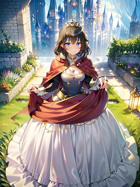 anime girl in a white dress sitting on a stone path