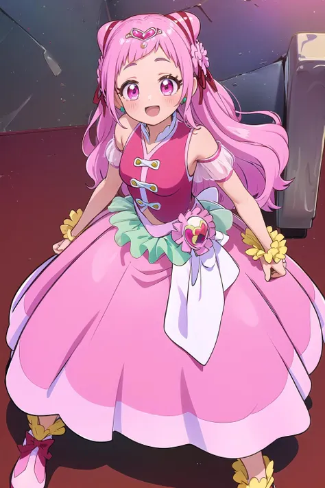 anime girl in pink dress with pink hair and pink shoes