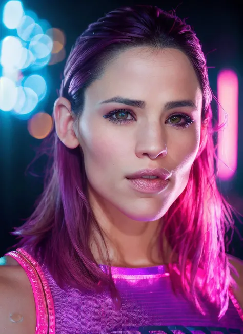 portrait of skswoman, brown eyes, wearing embroidered , with pink French bob , background night sky epic (photo, studio lighting, hard light, sony a7, 50 mm, matte skin, pores, colors, hyperdetailed, hyperrealistic), <lyco:Jennifer GarnerV3:1.2>