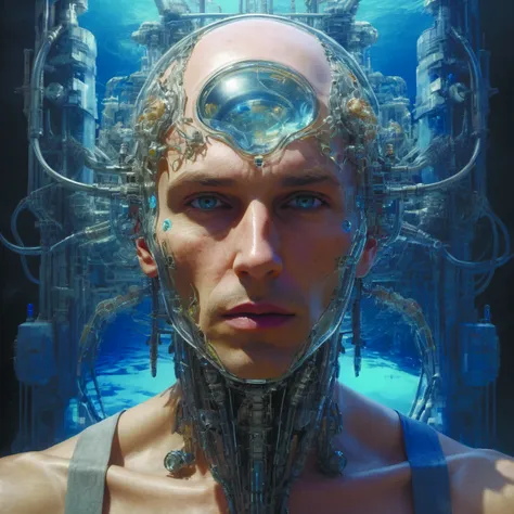 a close up of a person with a futuristic head and a futuristic body