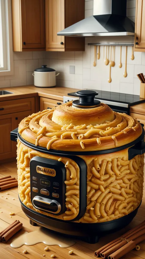 <lora:CinnamonBunStyle:0.7>CinnamonBunStyle rice cooker overflowing, grains and water scattered everywhere in the kitchen. macaroni cheese rice cooker overflowing, grains and water scattered everywhere in the kitchen <lora:Macaroni_v1_R64:0.6>  LQDGOD rice...