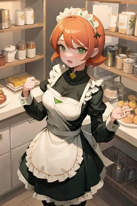 1girl, sgptc, short hair, orange hair, green eyes, maid headdress, apron <lora:patricia-skullgirls:0.8>