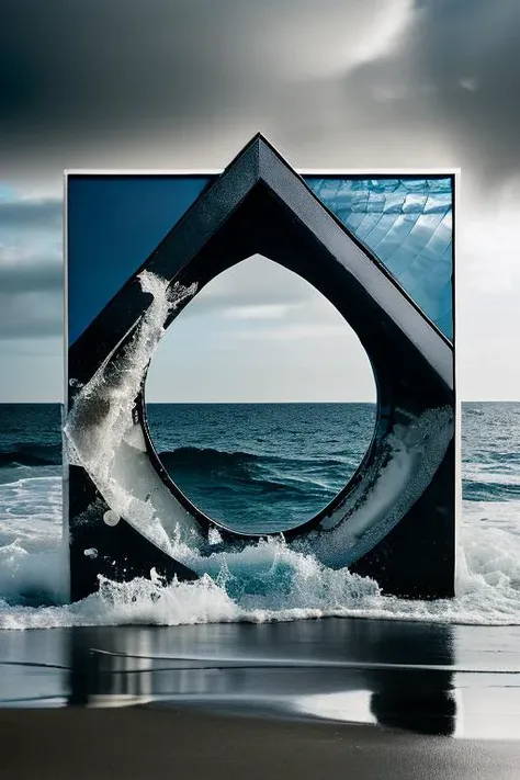 a close up of a picture of a wave coming in a mirror