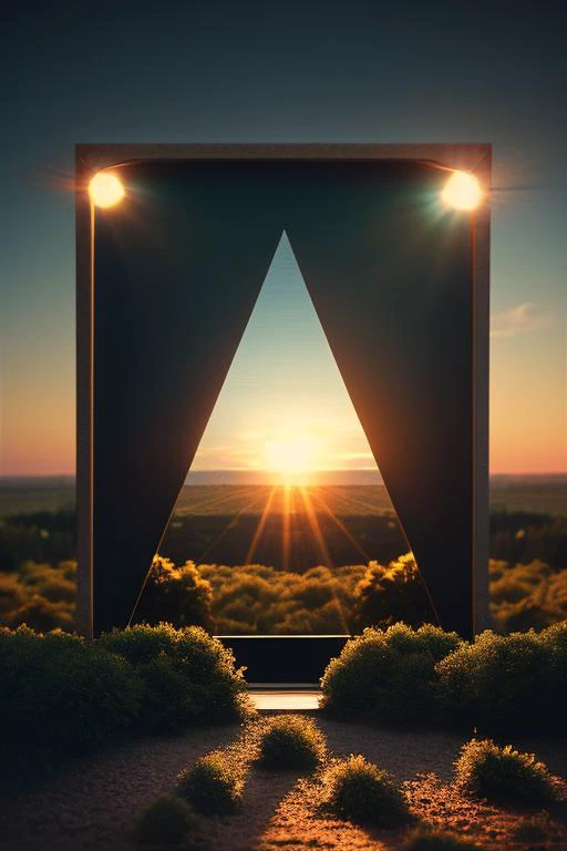 a picture of a triangle shaped object with the sun setting in the background