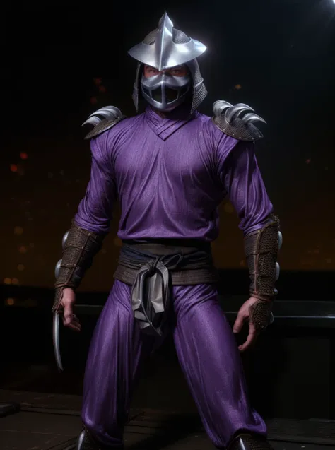 a close up of a person in a purple outfit with a sword