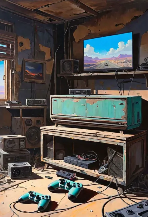 acrylic on panel, USA home, Consoles device wasteland