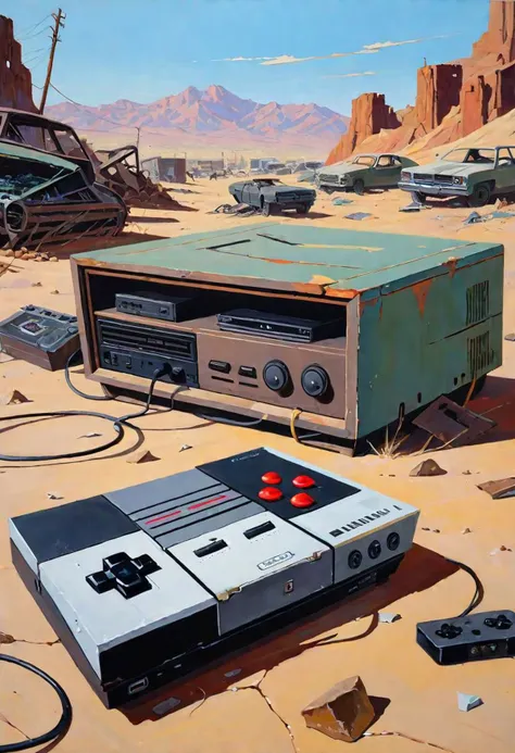 arafed image of a video game console in a desert