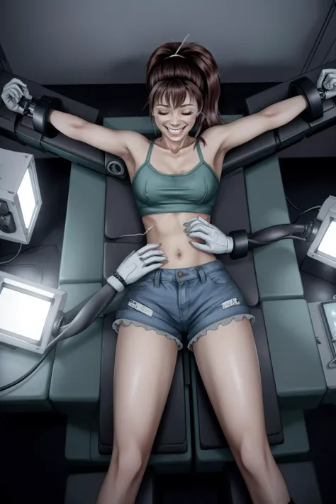 RAW photo,  full body character portrait, 1girl, awesome, adult, (tickling, tickle, ticklish, tickled torso by mechanical hands, torso grab:1.1), <lora:Concept_Tickling_beta:0.75>, lying on table, (strapped to table, bound:1.3), <lora:StrappedToTable0_0:0....