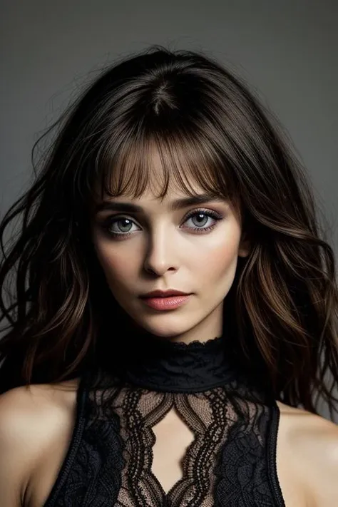 a woman with long hair and a black top posing for a picture