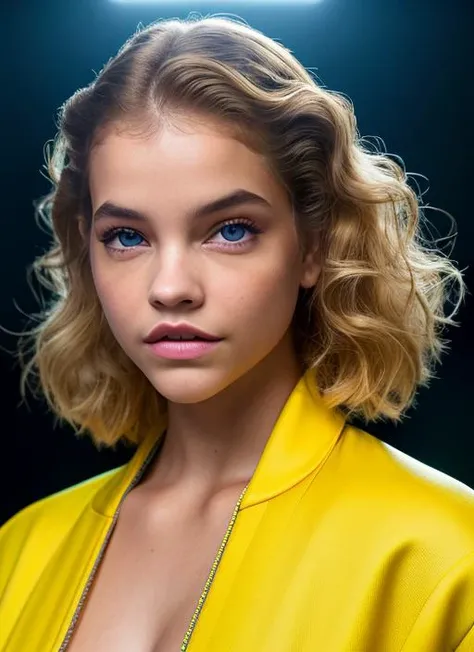 portrait of Barbara Palvin, curious , wearing jumpsuit , with honey blonde Curly hair , background space station epic (photo, studio lighting, hard light, sony a7, 50 mm, matte skin, pores, colors, hyperdetailed, hyperrealistic), <lyco:Barbara Palvin:1.1>