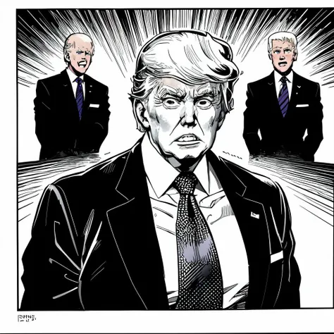 <lora:D.Trump_v1:0.5>,Donald Trump, (masterpiece, best quality,jojo),(2man),(fighting with Joe Biden),ToonShading,bold outlines,(manga influence:1.3),clean linework,striking visuals,comic art style