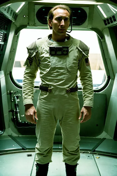 arafed man in a space suit standing in a space station