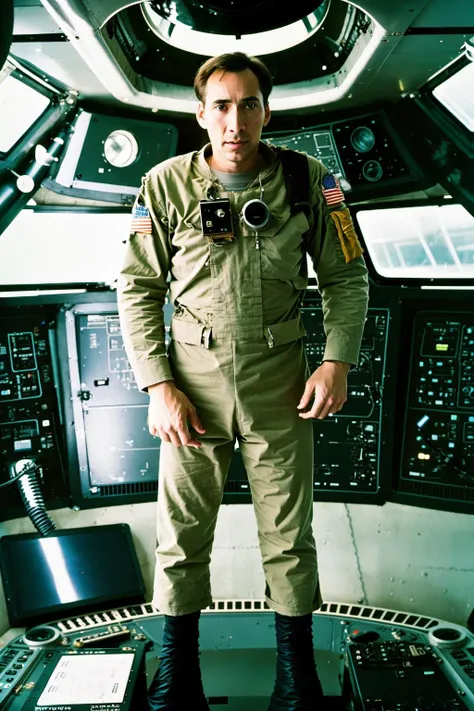 arafed man in a space suit standing in a control room