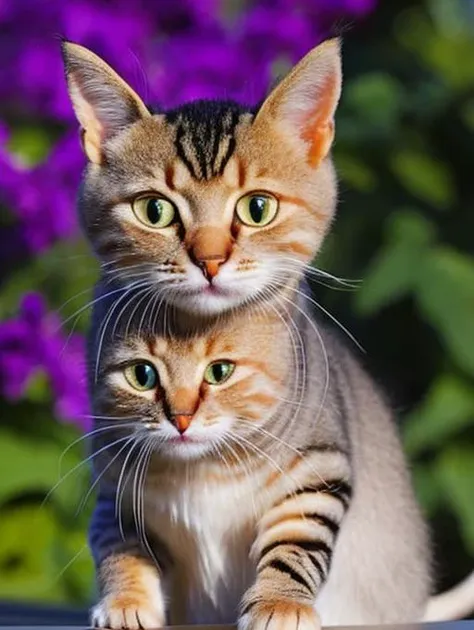 there are two cats that are sitting on a table together