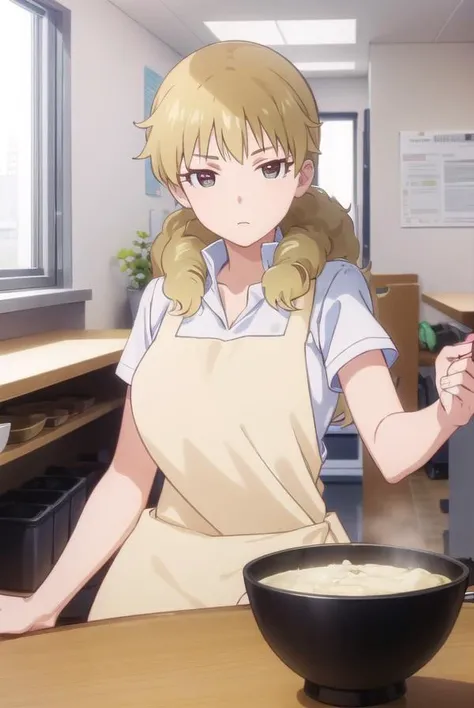 kisakikondou, <lora:kisaki kondou s1-lora-nochekaiser:1>,
kisaki kondou, long hair, blonde hair, (brown eyes:1.3),
BREAK apron, waitress,
BREAK indoors, restaurant,
BREAK looking at viewer, (cowboy shot:1.5),
BREAK <lyco:GoodHands-beta2:1>, (masterpiece:1....