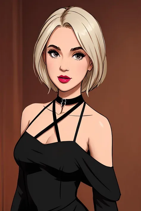 a cartoon image of a woman in a black dress