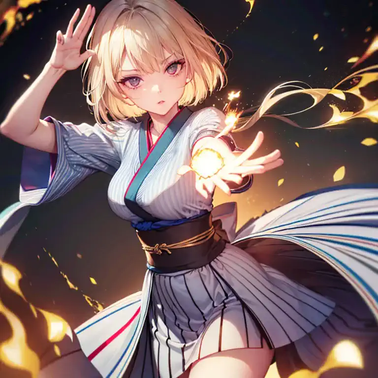 masutepiece、best composition、photorealsitic、((japanese high school girl with pyrokinesis powers creates flames from her palms in...