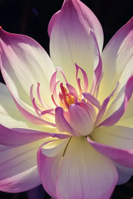 (highres,photorealistic) a delicate, intricate flower blossom unfurls, revealing a mesmerizingly chromatic bloom. the petals are...