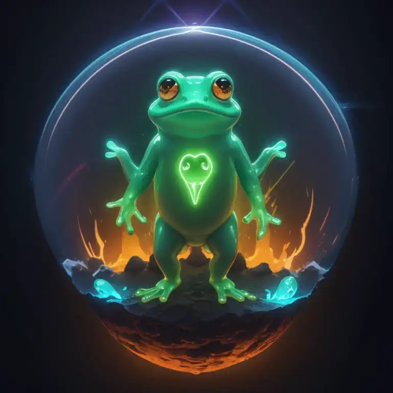 bioluminescent, mysterious orange luminescent creature looks like a cute transparent frog, (visible organs:1.3), colorfully lumi...