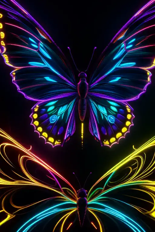 blacklight art, (close_up of glowing butterfly), psychedelic, mysterious, octane render, enhance, intricate, (best quality, mast...