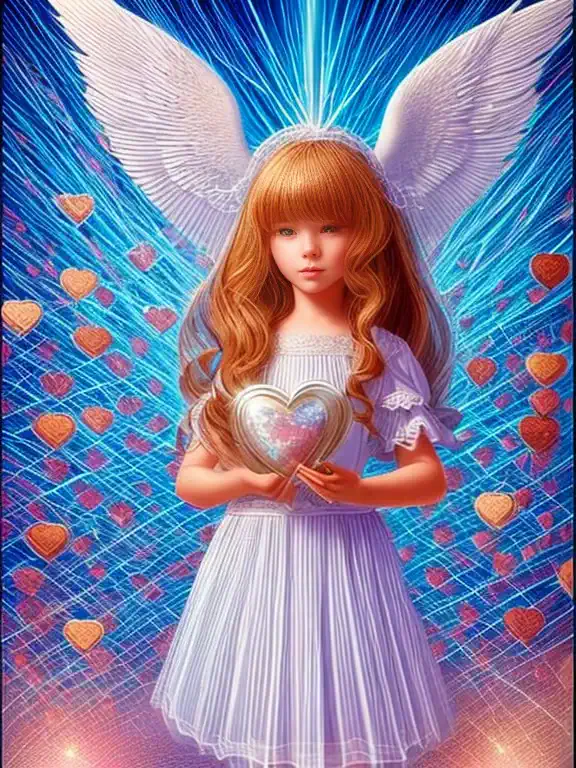 ((there is a young angel girl holding a love heart in her hands，a heart that loves the world，a beating heart)), , beeple and jer...