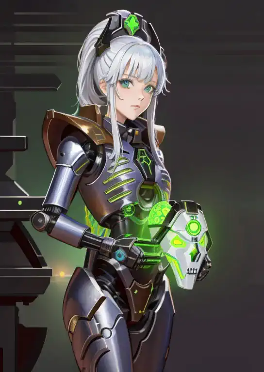 (1girl) (digital) ( in detailed observatory, ( glowing, armor, robot, mask)) , best quality, necrons,