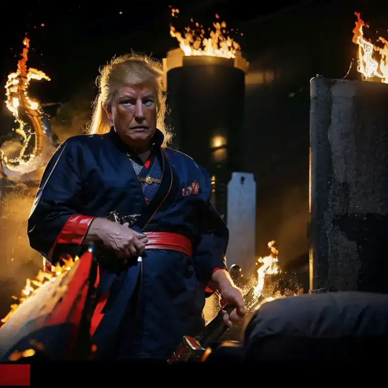 (detailed portrait,4k),donald trump as a samurai,handsome face,strong expression,confident pose,american colored armor,stylized ...